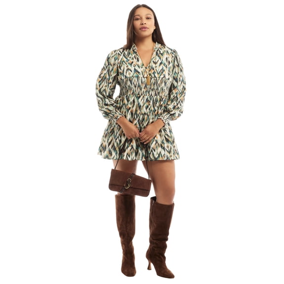 June & Vie Women's Plus Size Smocked Georgette Tunic