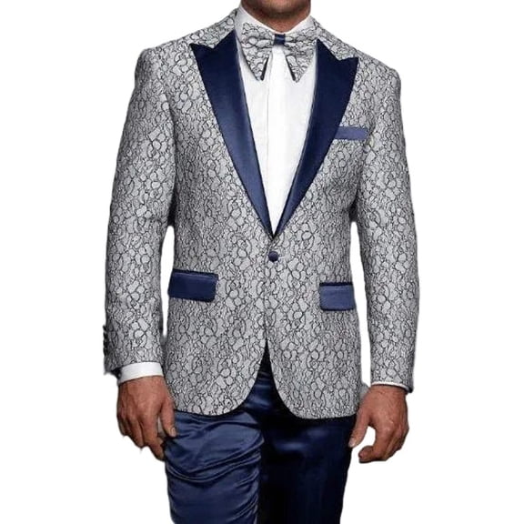 Men Insomnia Manzini Blazer Stage Performer Singer MZN136 Sky Blue Lace design