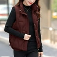 thumbnail image 2 of Feancey Winter Down Vest for Women Sleeveless Lightweight Puffer Jackets Zip Up Stand Collar Quilted Waistcoat Fashion Vest with Pockets Red XL, 2 of 10