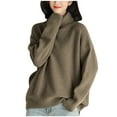 thumbnail image 2 of Utoimkio Women's Turtleneck Sweaters Cable Knit Long Sleeve Solid Pullover Sweaters Fall Winter Loose Fit Pullover Tops for Women, 2 of 6