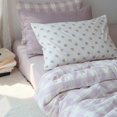 thumbnail image 4 of 3 Pieces Purple Buffalo Plaid Muslin Duvet Cover Set Vintage Aesthetic Cotton Bedding Set Natural Soft & Breathable Plaid Checkered King Duvet Cover, 4 of 6