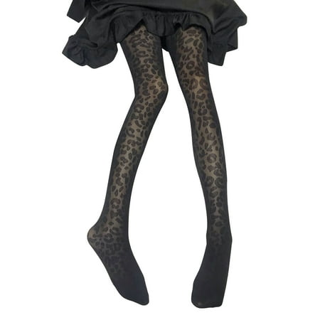 

Women See Through Silky Pantyhose Vintage Leopard Print Sexy Lingerie Hosiery