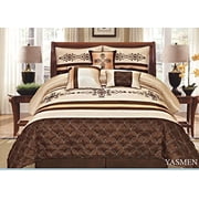 Jenin Luxury 7-Pieces Beige Brown Gold Embroidery Comforter Bed-in-a-bag, Queen