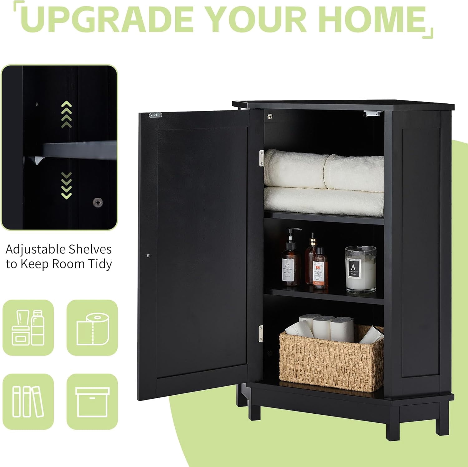 31" Corner Storage Cabinet, Wood Freestanding Triangle Floor Cabinet with Door & Shelves, Black