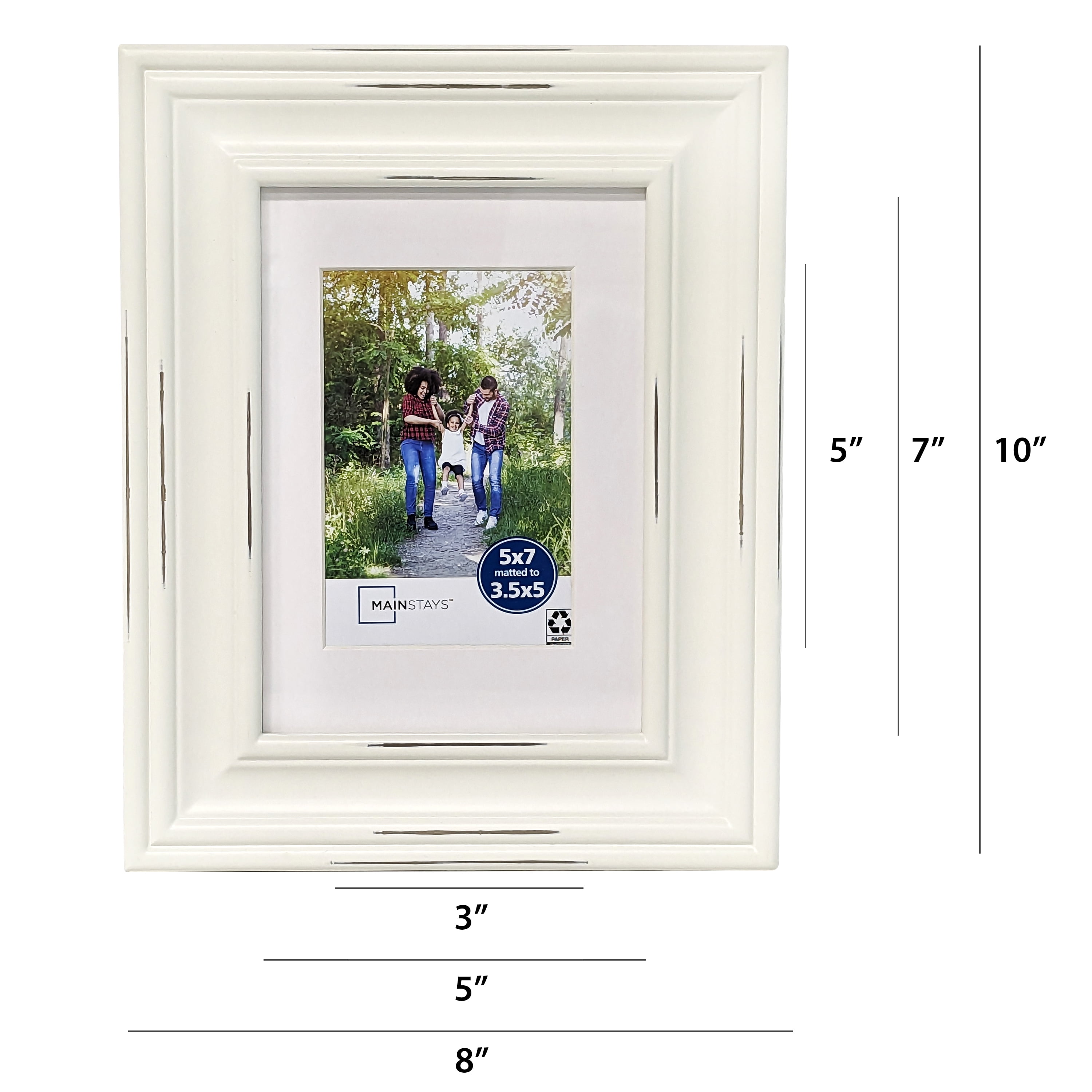 Mainstays 5x7 Matted to 3.5x5 Distressed White Gallery Tabletop Picture  Frame 