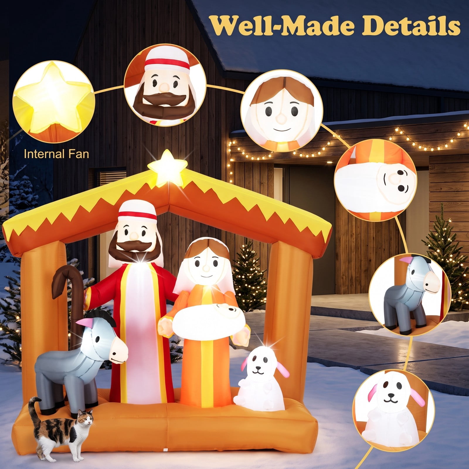 RUIE 6 FT Christmas Inflatable Nativity Scene Outdoor Yard Decoration with Built-in LED Lights, Weatherproof Blow-Up Holiday Lawn Display, Multi-Color