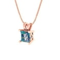 thumbnail image 2 of 0.5 ct princess cut blue moissanite 14k pink rose hypoallergenic Solid gold Designer Everyday Affordable Dainty Necklace Pendant + 18" hypoallergenic Solid gold chain, 2 of 6