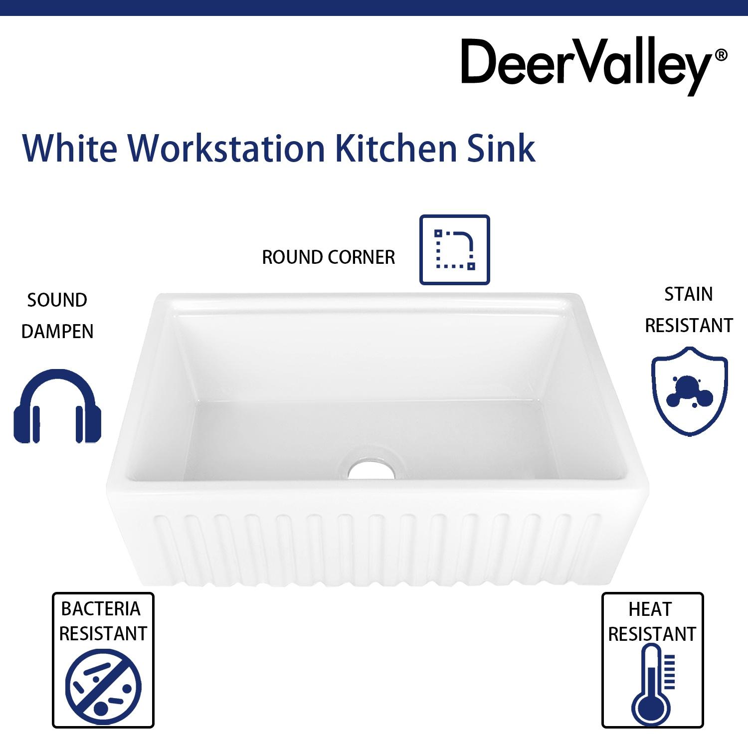 White Ceramic 33 in. Single Bowl Farmhouse Apron Workstation Kitchen Sink with Accessories