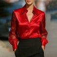 thumbnail image 2 of Lenpel Satin Blouses for Women Mesh Long Sleeve Collared Button down Shirts Business Casual Work Tops Dressy Office Blouses(Red,XX-Large), 2 of 6
