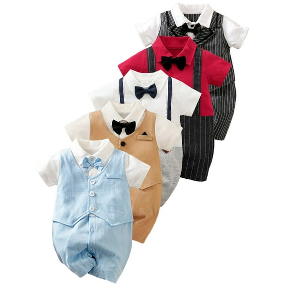 WIBACKER 0-18M Newborn Baby Boys Gentleman Romper Infant One Piece Short Sleeve Bowtie Outfit Formal Wear Tuxedo Suit