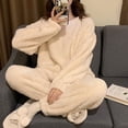 thumbnail image 3 of Winter Fleece Women Pajamas Set  Sleepwear Solid Velvet 2 Piece Pant Home Suit Fluffy Casual Warm Flannel Night Wear (C14,L(50-60kg)), 3 of 7