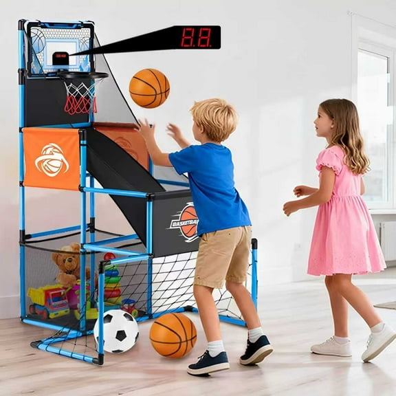 VROGTIK Electronic Basketball Set Arcade Hoop Soccer Goal LED Scoreboard Child