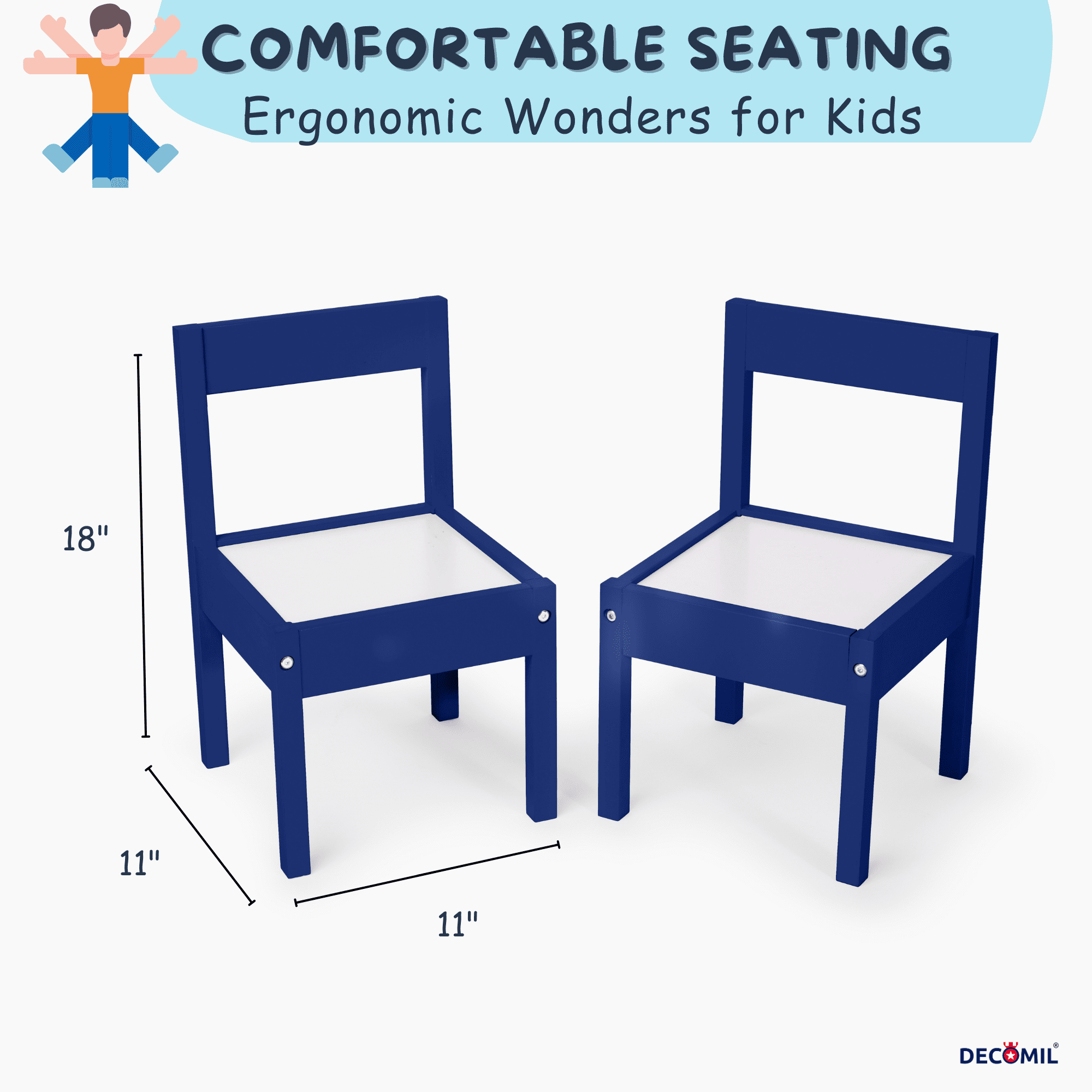 DECOMIL 3-Piece Kids Wooden Activity Table and Chair Set, Outdoor, Blue