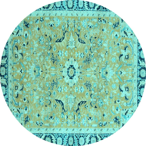 Ahgly Company Indoor Round Oriental Light Blue Modern Area Rugs, 5' Round