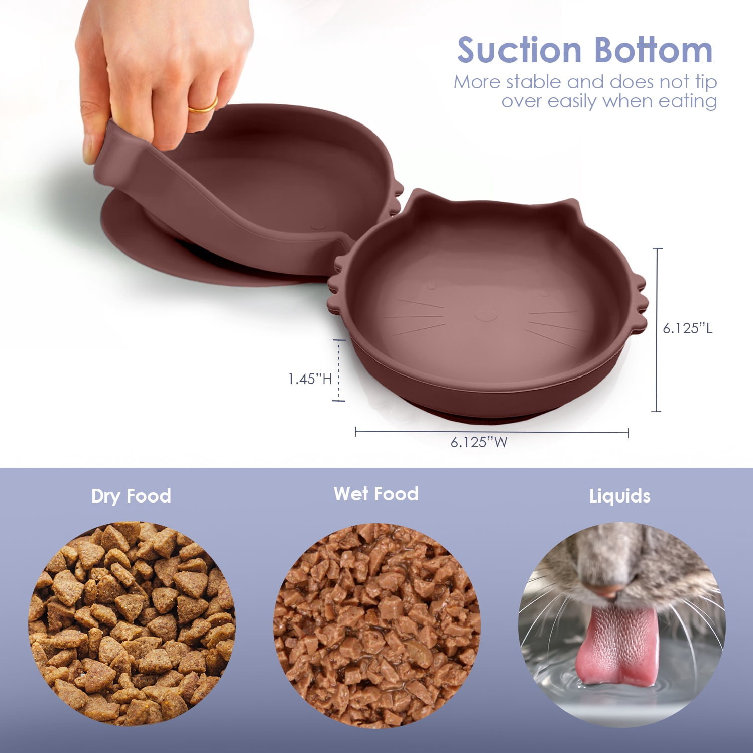 P.T. Supply Co. Brown Cat Shaped Silicone Pet Bowl with Non-Slip Suction Base