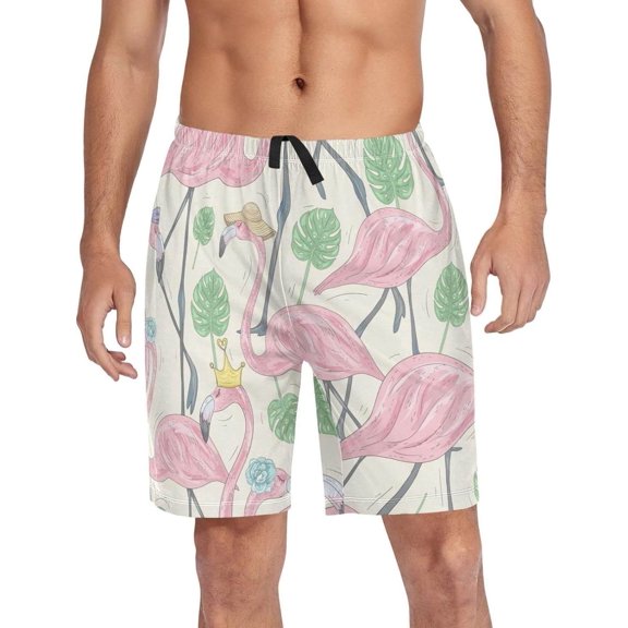 GZHJMY Flamingo Pajama Pants Short for Men, Lounge Pants Lightweight Men Pajama Bottoms with Drawstring Pockets, Christmas New Year Birthday Gifts, Medium