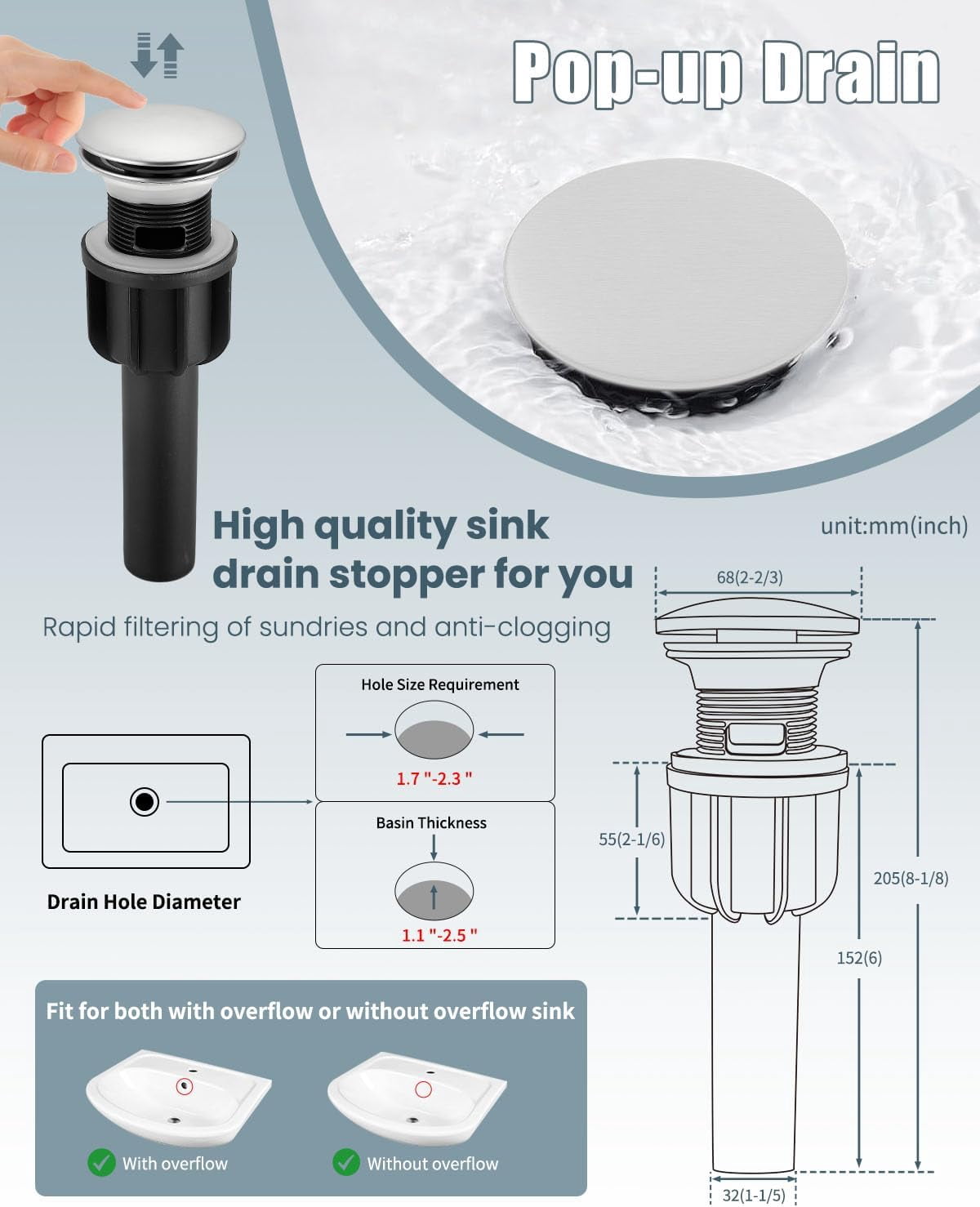 Bathroom Faucets Set with Pop Up Drain, Modern Single Handle Black Bathroom Sink Faucet w/Deck Plate(1 or 3 Hole), Farmhouse RV Vanity Sink Faucet-2 Sets, baño lavamanos Llave