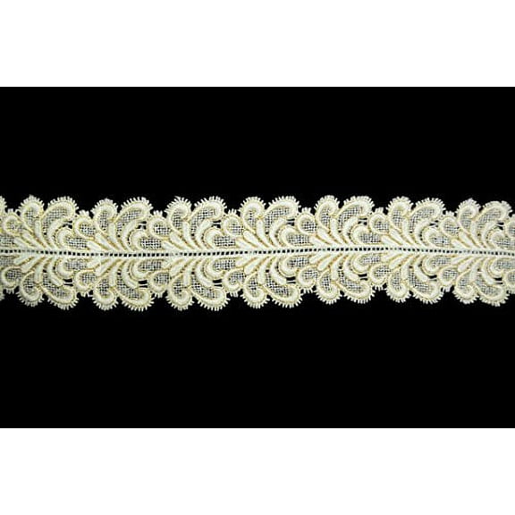 Altotux 3" Ivory Double Scalloped Gold Metallic Thread Venice Lace Trim By Yard