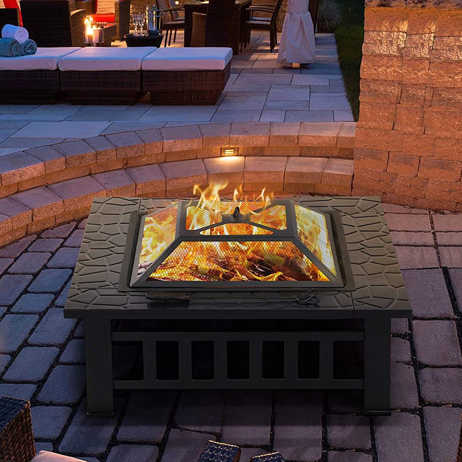 Round BBQ Fire Pit Patio Stove Ice Brazier Heater Metal Outdoor Garden Firepit 