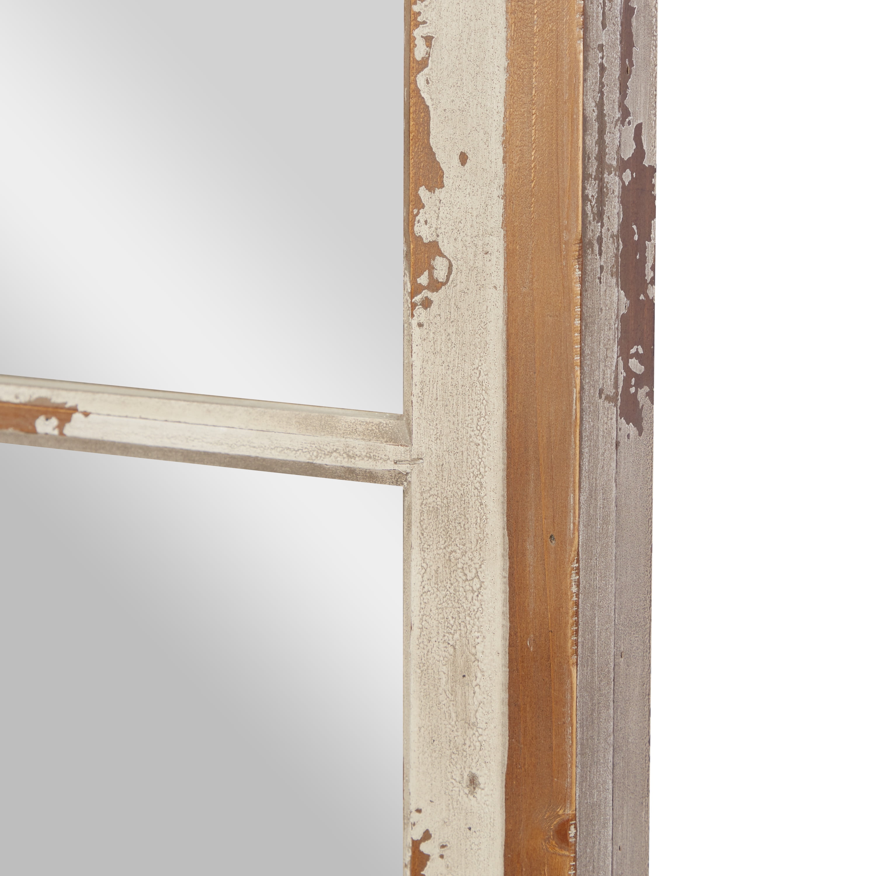 DecMode 32" x 51" White Window Pane Inspired Wall Mirror with Arched Top and Distressing