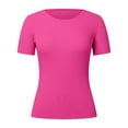 thumbnail image 5 of DuoJiaJ Women's Short Sleeve Crewneck T Shirt 2024 Summer Ribbed Knit Slim Fit Basic Solid Color Tee Tops Women's Thermal Underwear Set Fleece-Lined Pink XL, 5 of 5