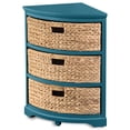 thumbnail image 3 of Hampton Meadows 3 Tier X-Side Corner Table Storage Cabinet with 3 Natural Water Hyacinth Wicker Baskets for Living Room, Teal, 3 of 8