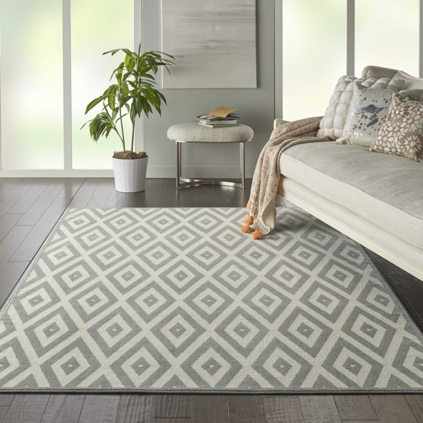 Geometric White/Grey Area Rug by Bellamy Studios