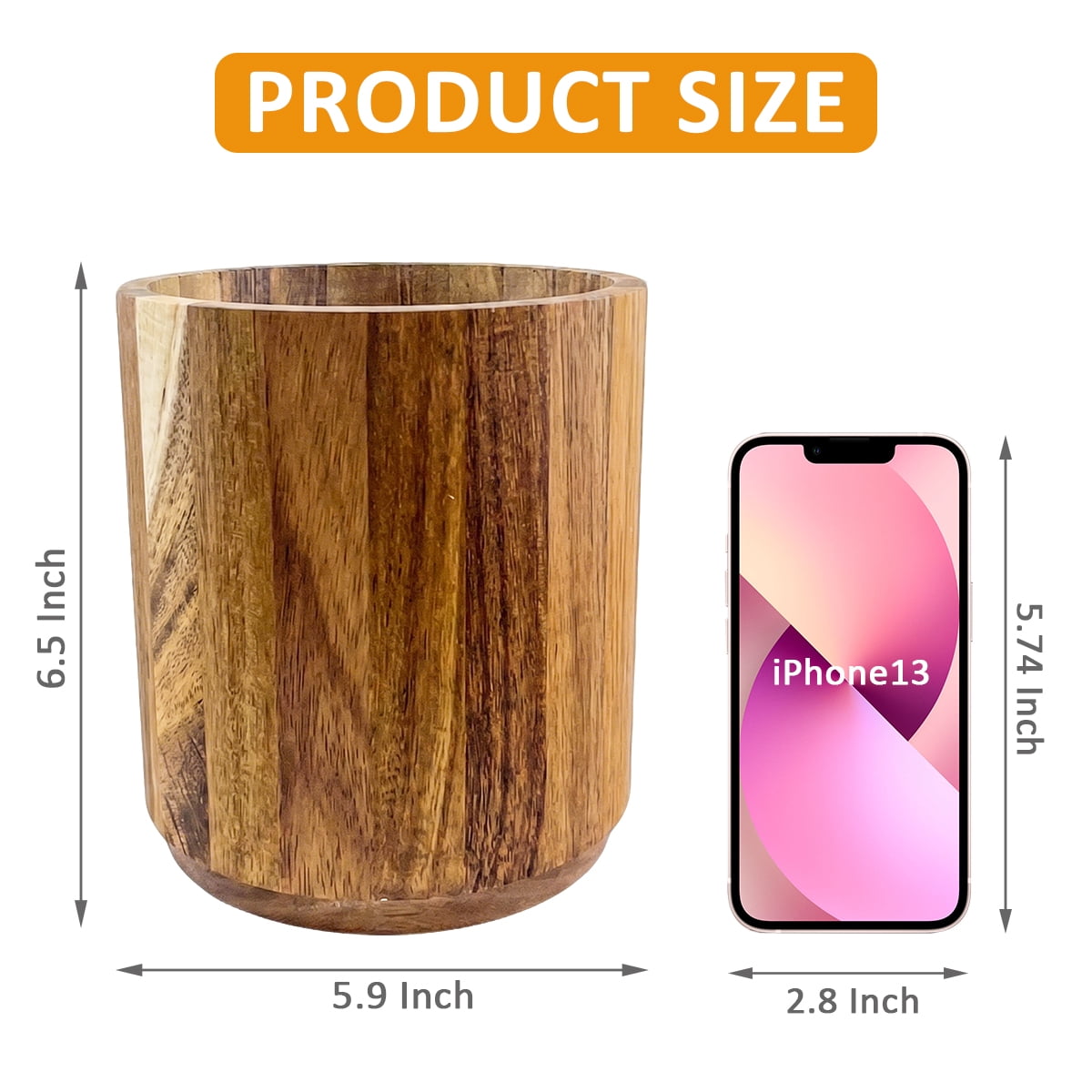 Utensil Holder, 360° Rotating Acacia Wooden Cooking Utensil Crock Utensil Organizer Farmhouse Decor for Kitchen Counter