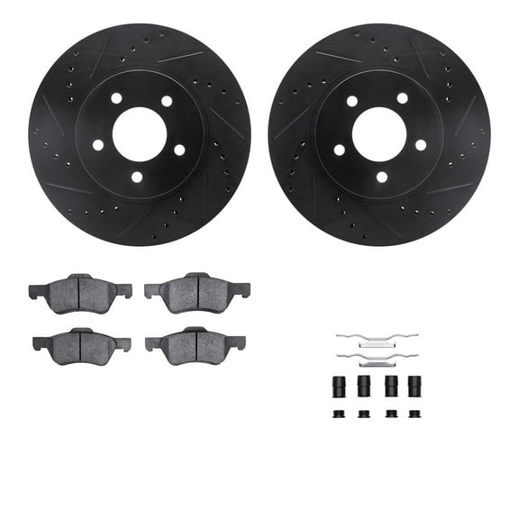 Dynamic Friction Company Front Brake Rotors-Drilled and Slotted-Black with 5000 Advanced Brake Pads includes Hardware 8512-54170
