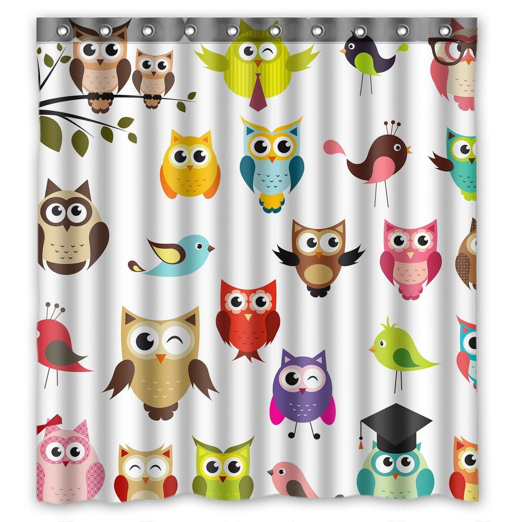 AshasdS Cute Cartoon Animals Owls in for Kids Shower Curtain Design Polyester Waterproof Fabric with 12 Rust Proof Hooks,60 X 72 Inches