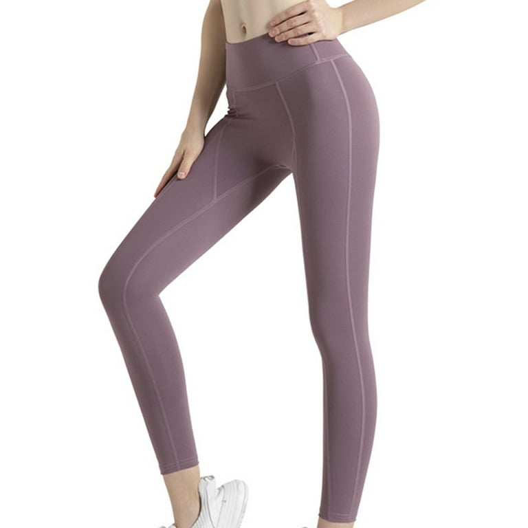 JWZUY High Waist Yoga Pants Tummy Control Workout Running Yoga Leggings  Purple M