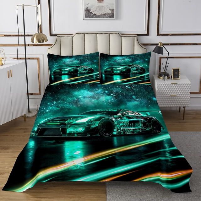 Erosebridal Ensembles de Couvre-Lit Voiture de Course Cool Format Simple, Courtepointe Galaxie Psychédélique, Déco Sports de Vitesse