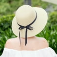 thumbnail image 4 of Floppy Foldable Ladies Women Straw Beach Sun Hat Summer Travel Wide Brim Cap-Beige, 4 of 7