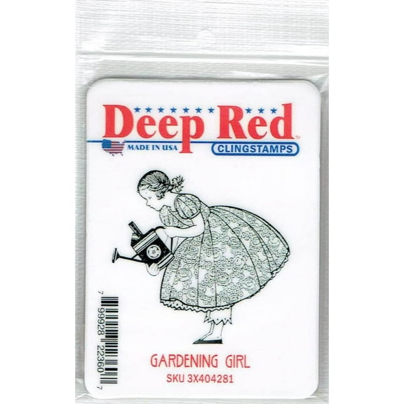 Deep Red Cling Stamp 2"X2"-Gardening Girl, Pk 3, Deep Red Stamps