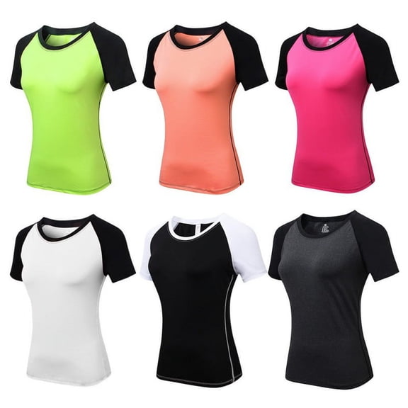 Fysho Womens Quick Dry Short Sleeve Yoga Fitness Running Sports Training Elastic Round Neck T-Shirt