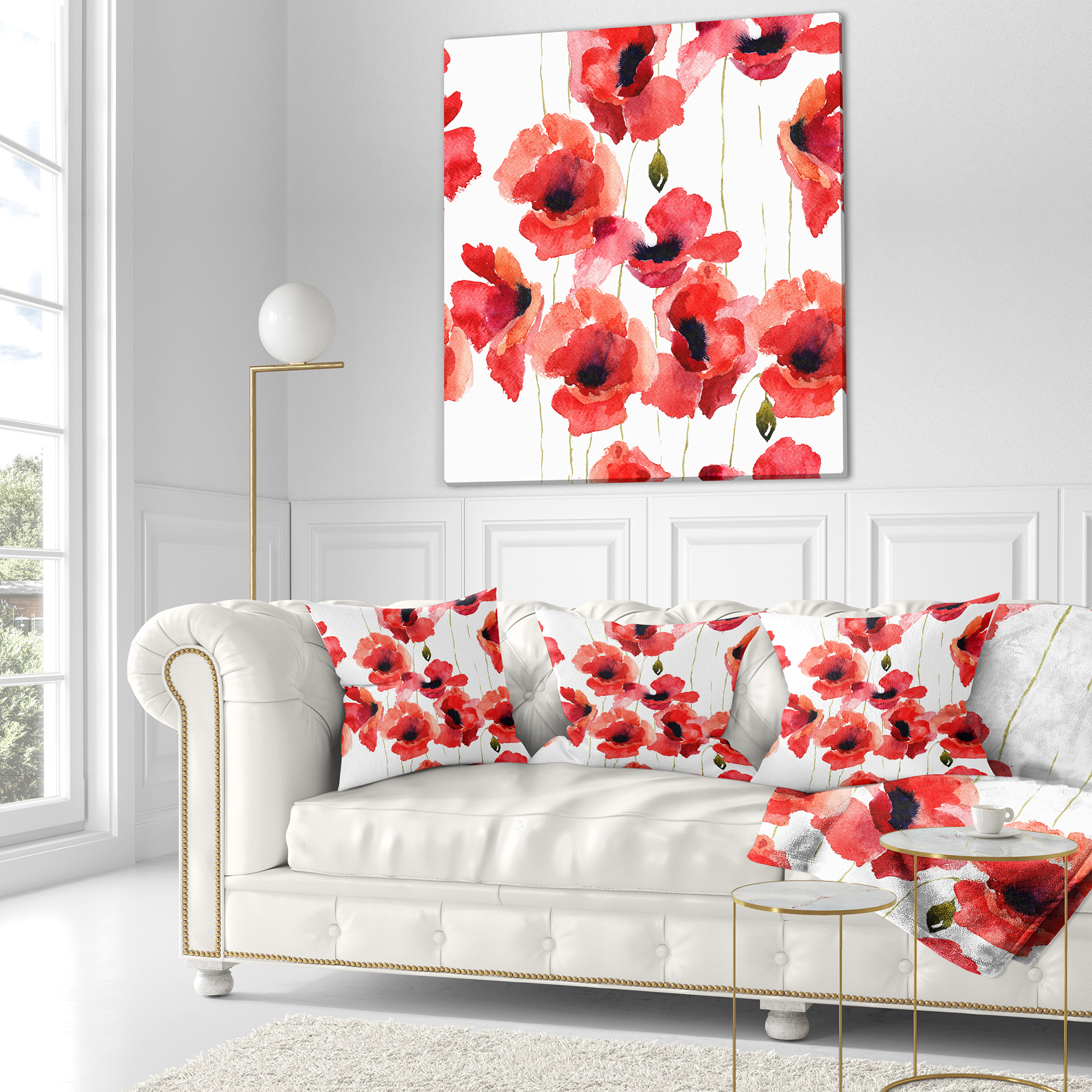 Designart Stylized Poppy Flowers Illustration - Floral Throw Pillow - 18x18