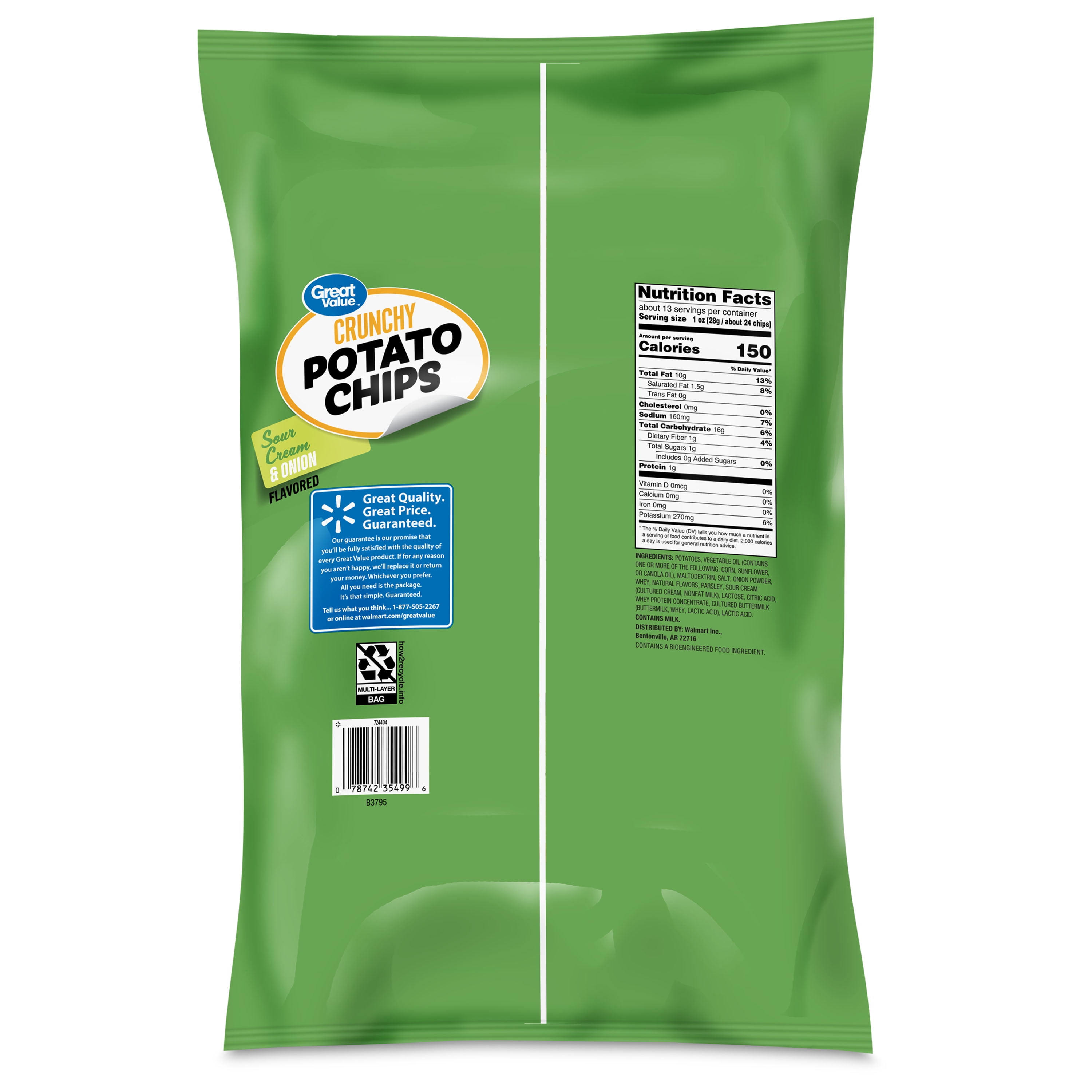 Great Value Sour Cream & Onion Flavored Potato Chips Party Size, 12.5 oz