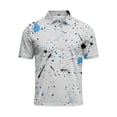 thumbnail image 5 of Dolkfu Gray Summer Tops Short Sleeve Button Collared Refreshing Tops Artistic Patchwork Geometric Polos Gray,S, 5 of 5