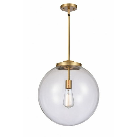 221-1S-BB-G202-16-Innovations Lighting-Beacon - 1 Light Pendant In Industrial Style-17 Inches Tall and 16 Inches Wide-Brushed Brass Finish-Clear Glass