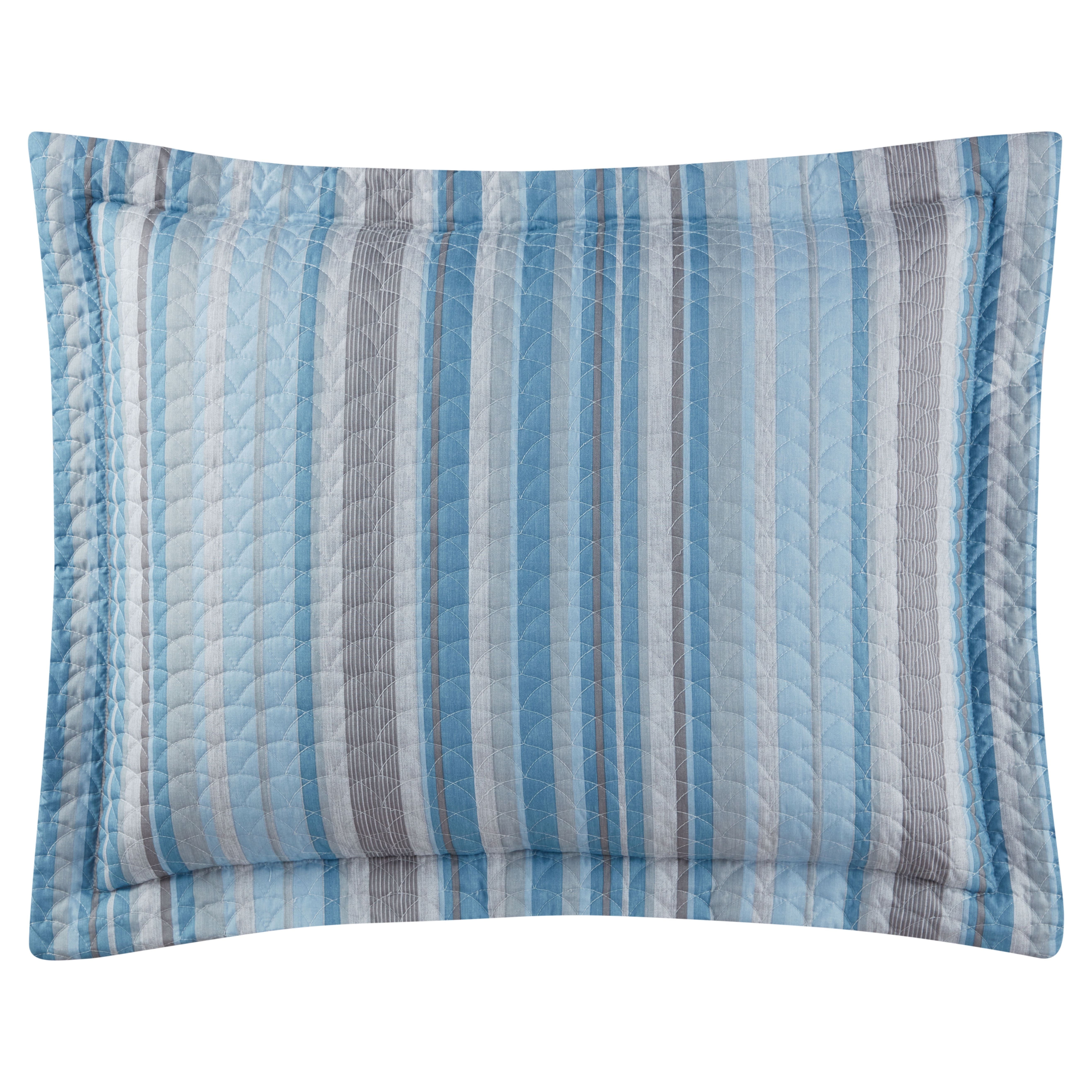 Mainstays Blue & Gray Vertical Stripe Quilt Sham, Reversible, Standard/Queen, 1 pack, Adult/Teen