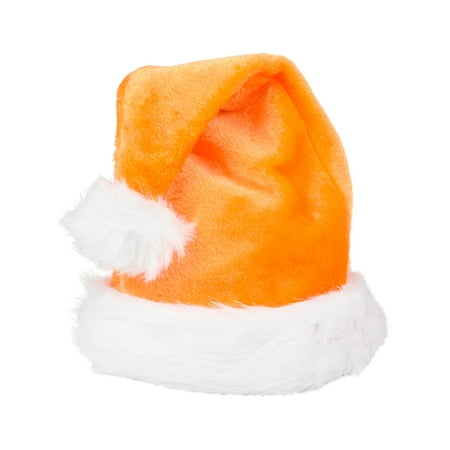 Christmas Orange Plush Faux Fur Trim Santa Hat Costume Accessory