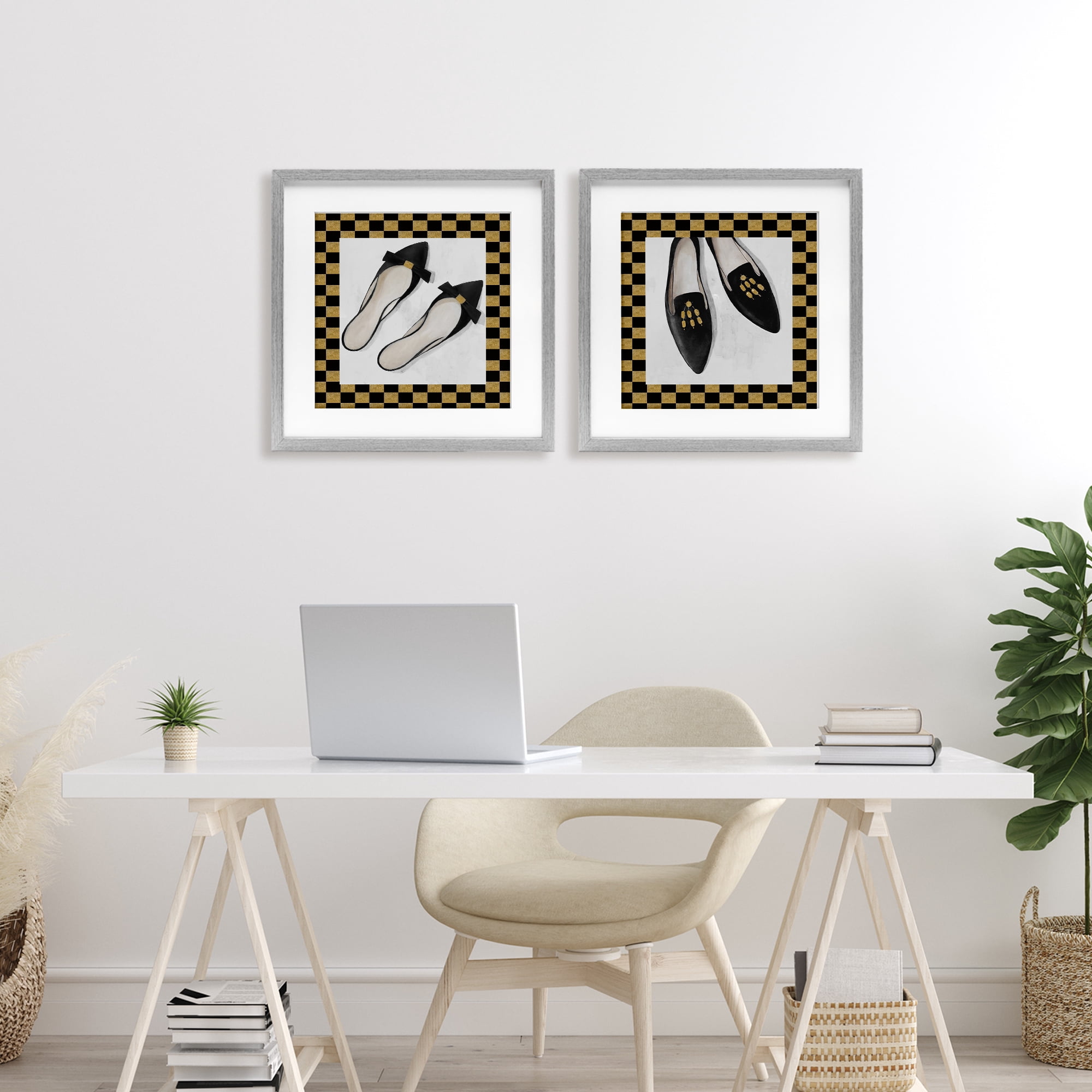 Stupell Industries Black Flats & Sliders 2 Piece Gray Framed Print Under Glass Set, design by Lorenzo Collective