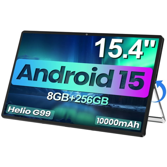 Golzer Android 15 Tablet, 15.4" Large Tablet 8GB RAM 256GB ROM, 8-Core MTK G99, 1080P IPS FHD Display, 10000mAh Battery, 5 13MP Dual Camera, Wifi 5, BT 5.0, with Screen Protector, Stand