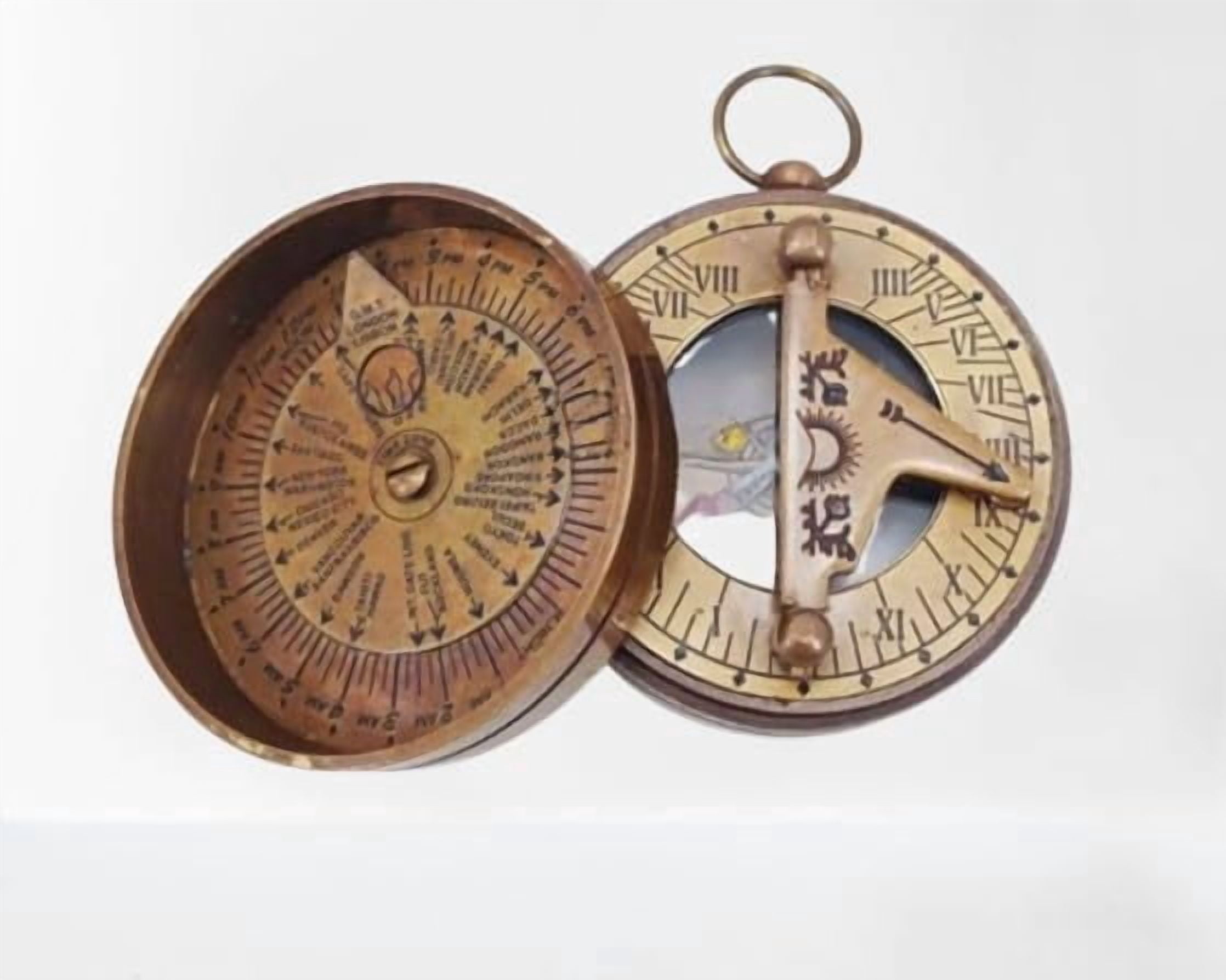 Maritime treasures Brass Push Button Compass with Leather Box Metal Crafts Hiking Camping Compass