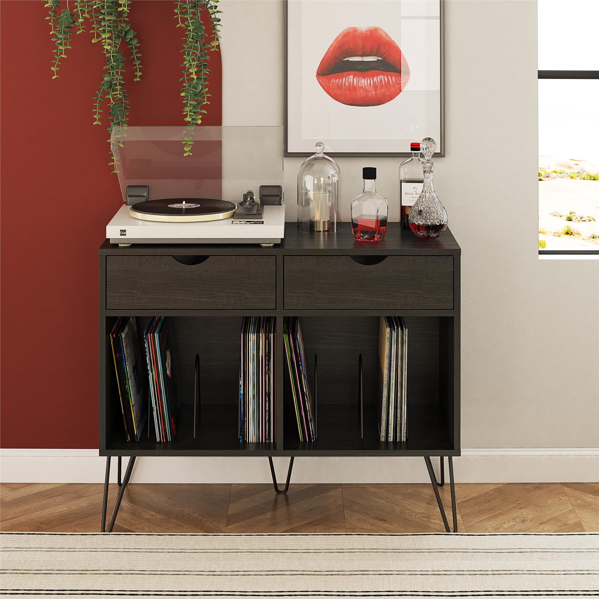 Novogratz Concord Turntable Stand with Drawers, Multiple Colors