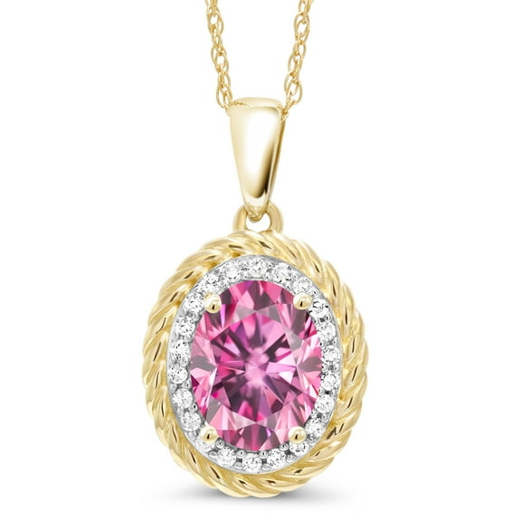 Gem Stone King 14K Yellow Gold Pendant with Chain Pink Moissanite Diamond (1.53 Cttw)