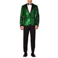 thumbnail image 2 of INSPIRE CHIC Sequin Tuxedo for Men's Argyle Pattern Peak Lapel Prom Shiny Blazer M Green, 2 of 6