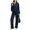 Navy, variant on 2 Piece Sets for Women Stand Collar Zip Top and High Waist Wide Leg Pants, XL