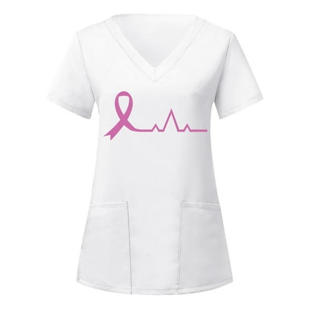 

Women Scrubs Top Nurses Clothing Working Uniform Top Care Workwears Short Sleeve V-Neck Heart Printed Top Fashion T-Shirts