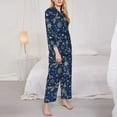 thumbnail image 3 of Salouo Dark Blue Christmas Pattern Women's Pajamas Set Long Sleeve Button Down Sleepwear Soft Pj Lounge Sets for women 2 Piece Pjs Set with Long Pants-Medium, 3 of 7